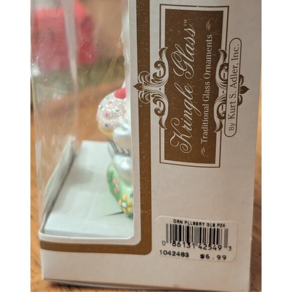 Vtg Pillsbury Dough Boy with Cupcake Kringle Glass Ornament by Kurt S. Adler - Picture 6 of 10